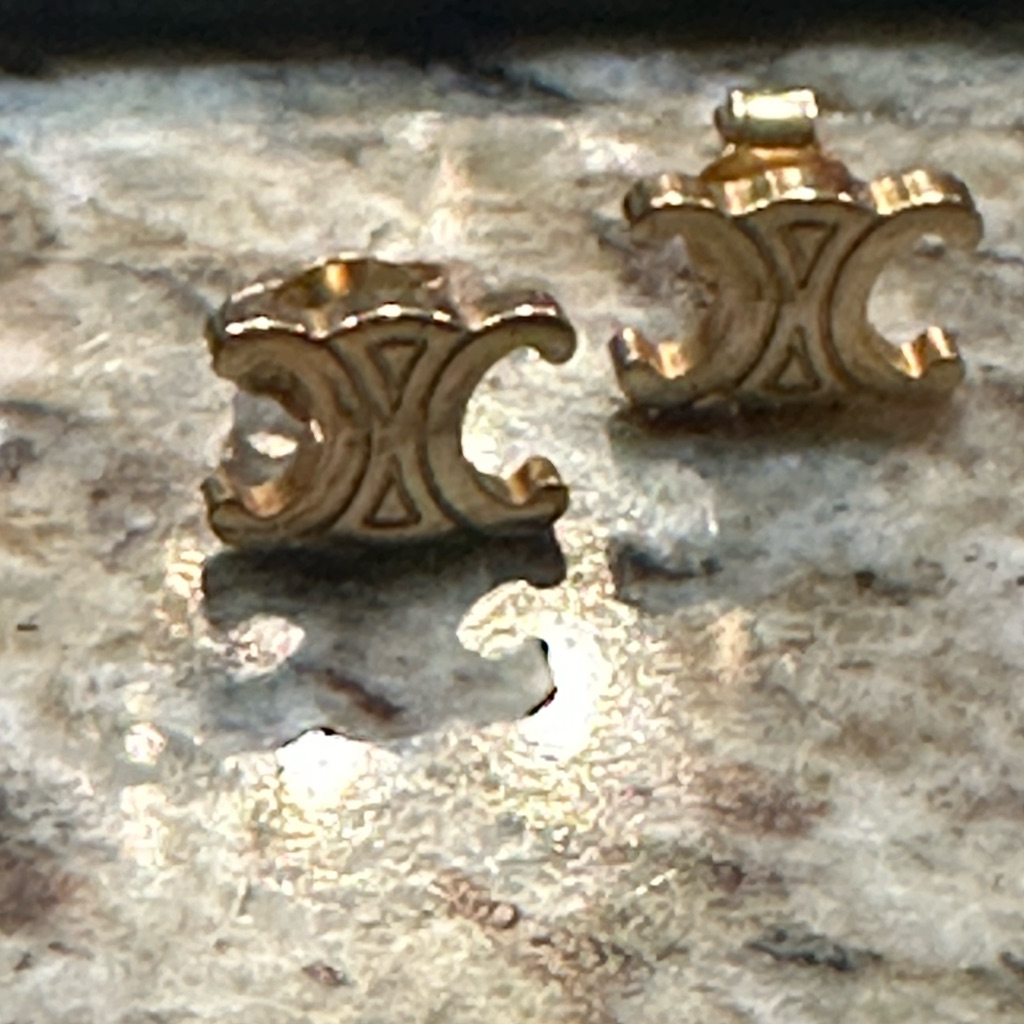 Authentic Celine Gold Logo Stud Earrings